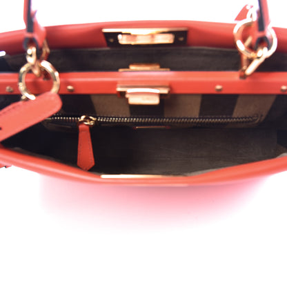 Fendi Vitello Morgan Fabric Jacquard Pequin Medium Peekaboo Iconic Satchel Papavero Tobacco Black 5 of 10