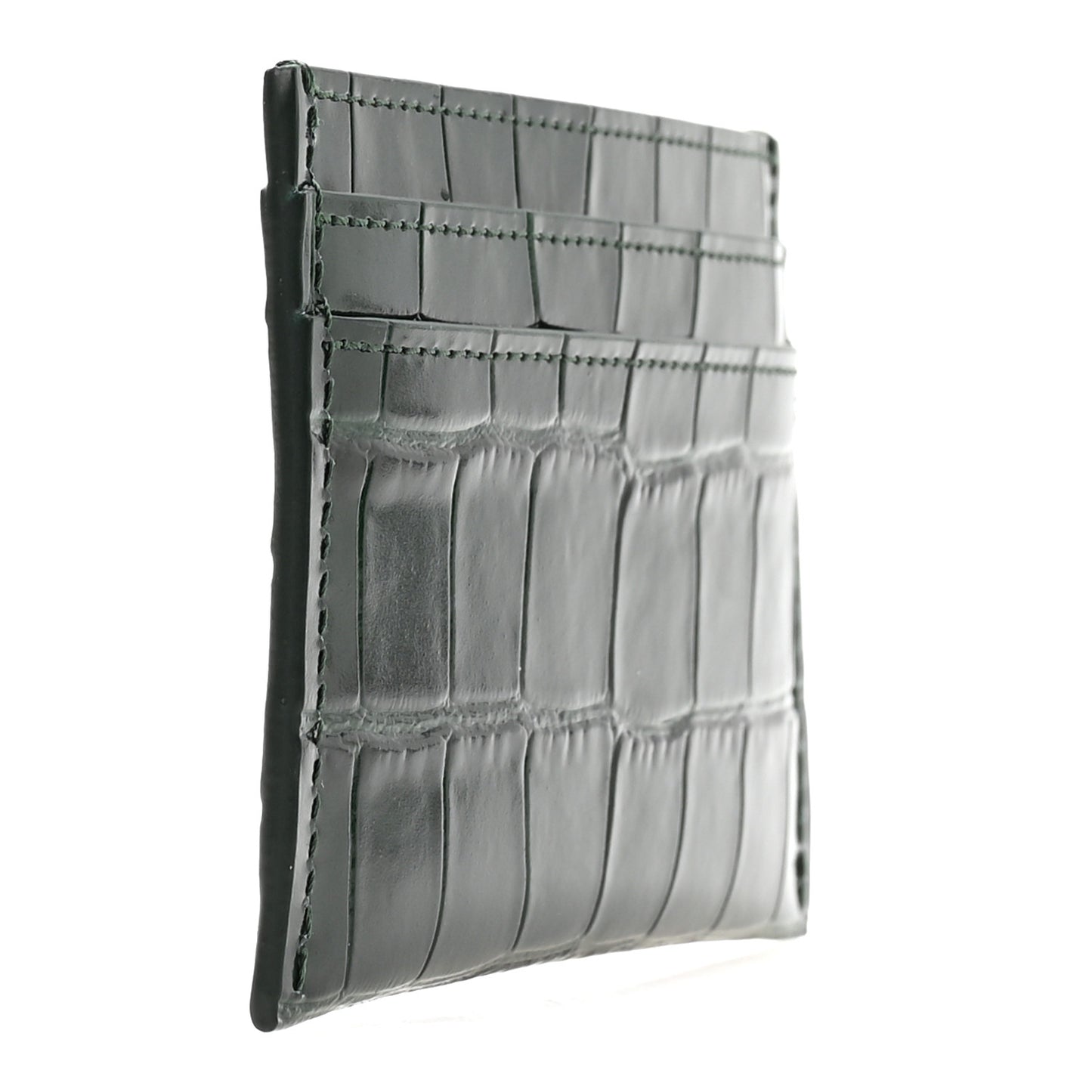 Calfskin Crocodile Embossed Crococo Card Holder Emerald