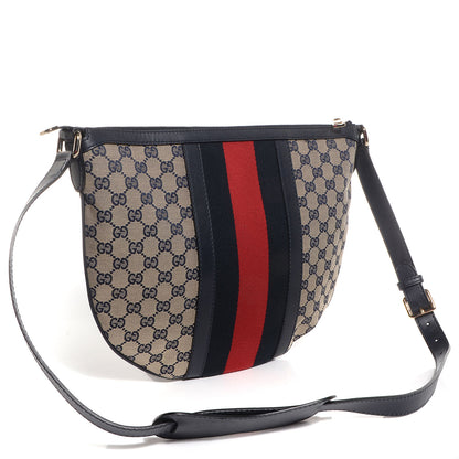 Gucci Monogram Vintage Web Medium Half Moon Hobo Navy 3 of 10