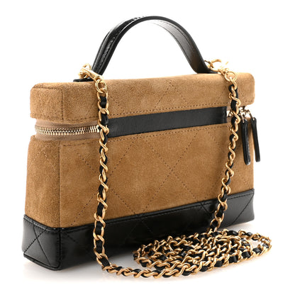 Chanel Suede Calfskin Shiny Lambskin Quilted Top Handle Slim Vanity Case With Chain Beige Black 3 of 10