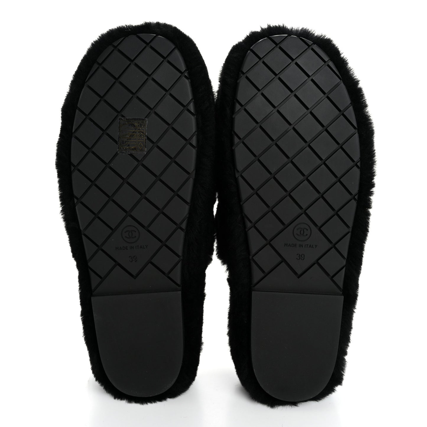 Shearling CC Flat Mules 39 Black