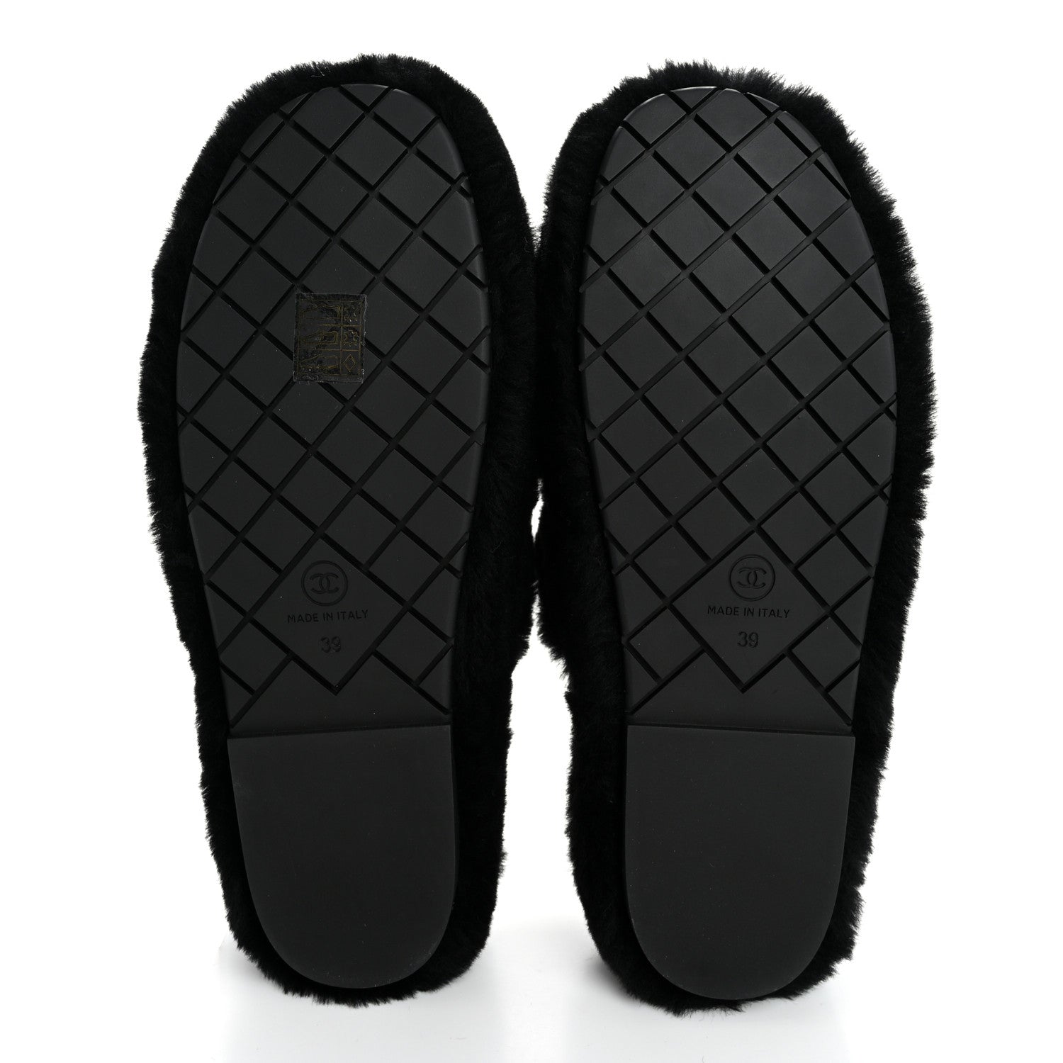 Chanel Shearling CC Flat Mules 39 Black 6 of 17