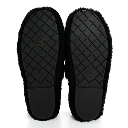Chanel Shearling CC Flat Mules 39 Black 6 of 17