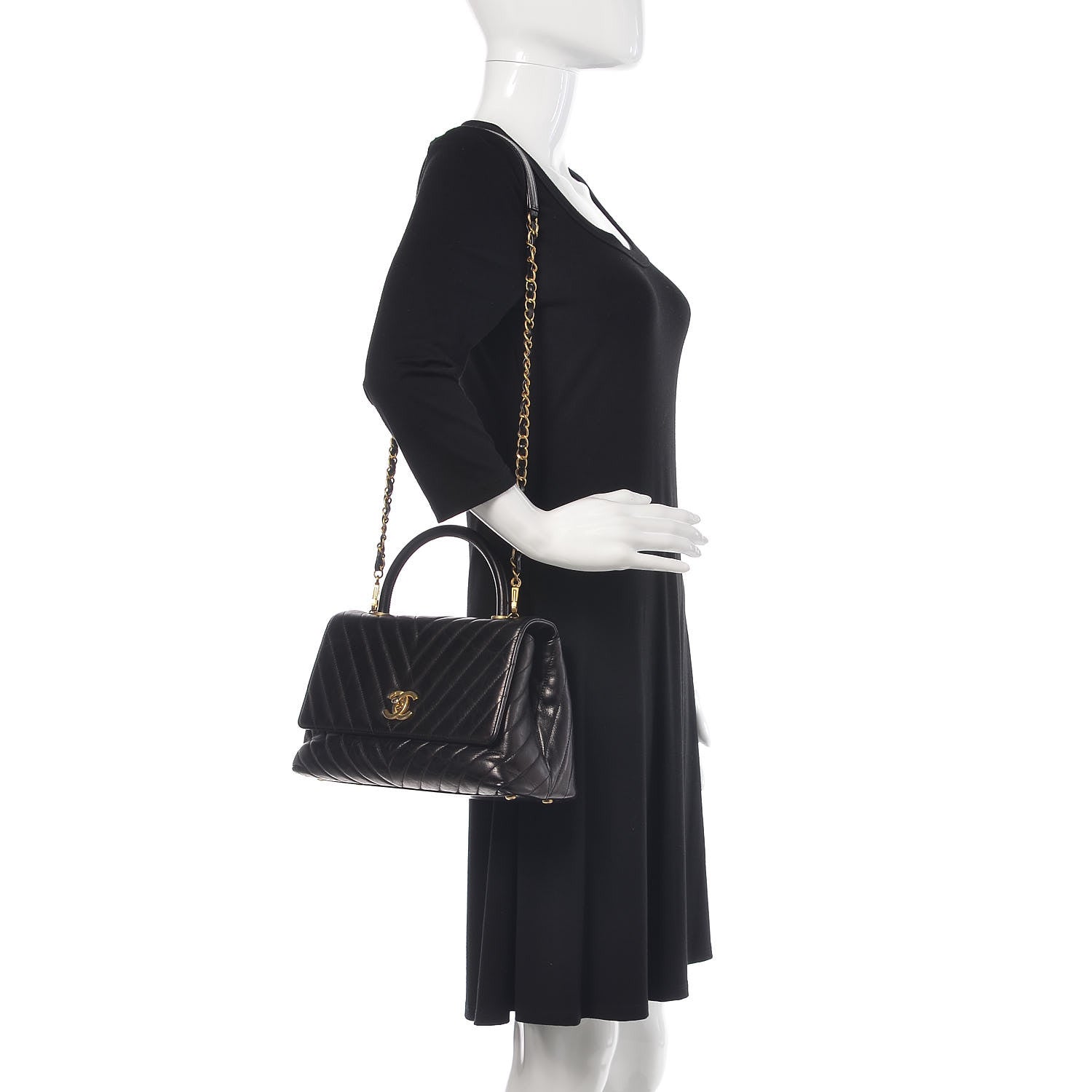 Chanel Calfskin Chevron Quilted Small Coco Handle Flap Black 2 of 11