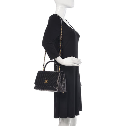 Chanel Calfskin Chevron Quilted Small Coco Handle Flap Black 2 of 11