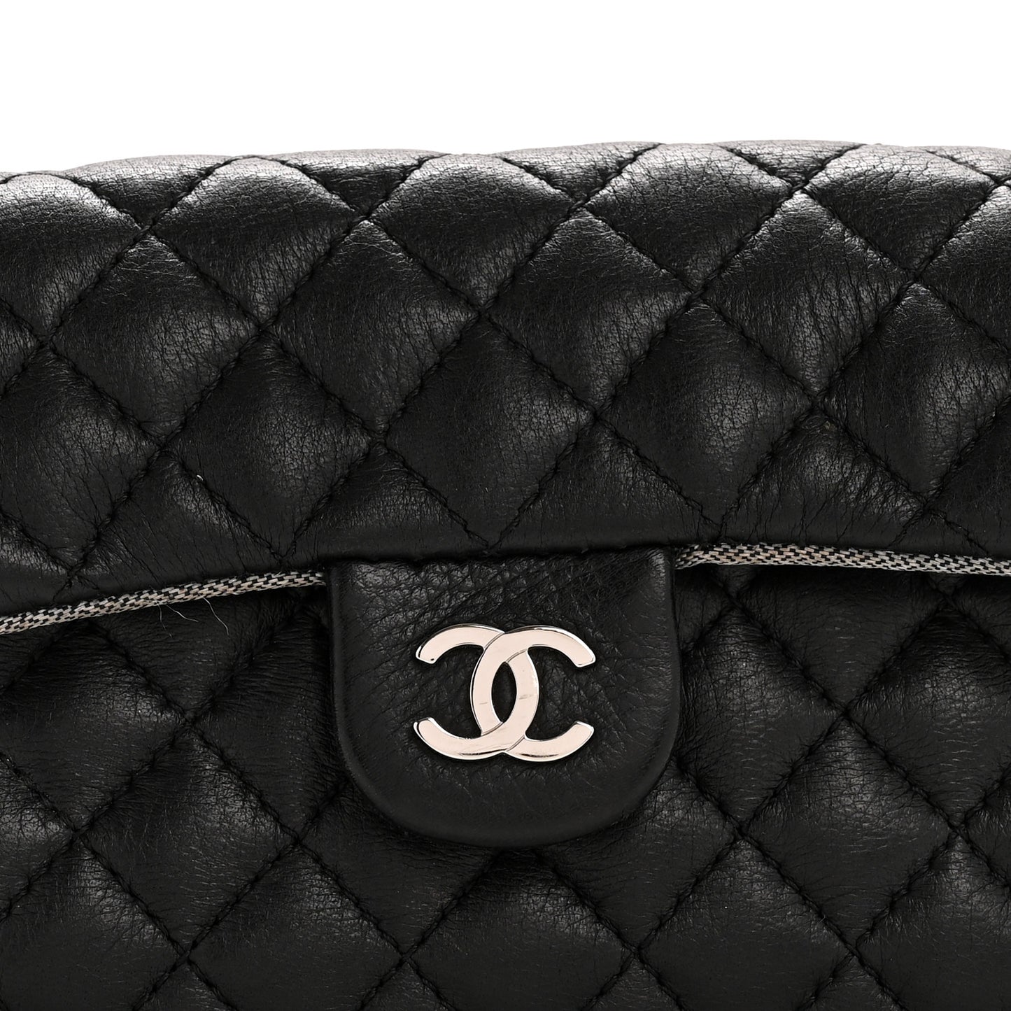 Grained Calfskin Quilted CC Uniform Flap Belt Bag Black