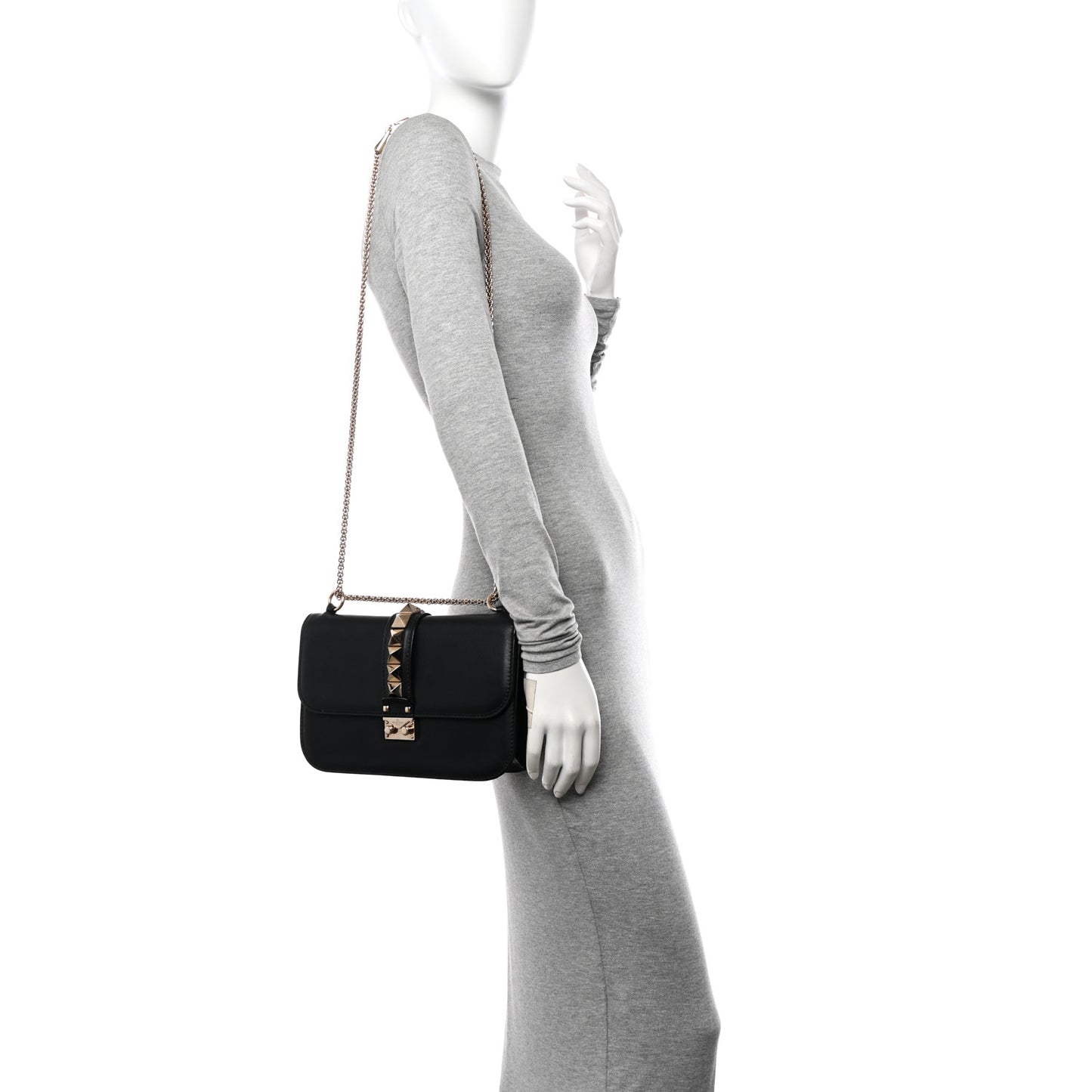 Vitello Medium Glam Lock Rockstud Flap Black