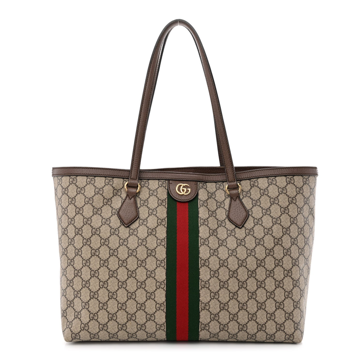Gucci GG Supreme Monogram Textured Calfskin Web Medium Ophidia Shopping Tote Beige Ebony New Acero 1 of 13