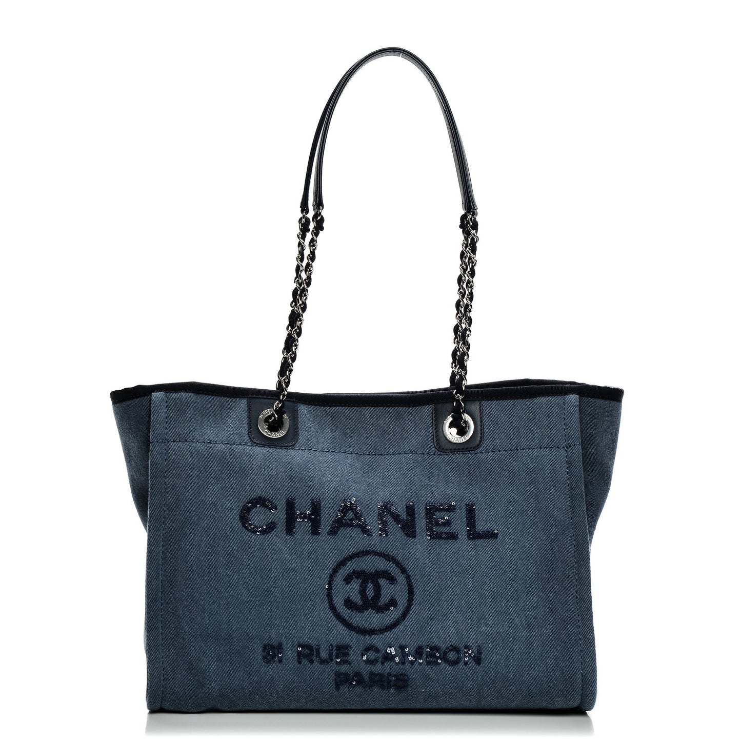 Canvas Sequin Small Deauville Tote Blue