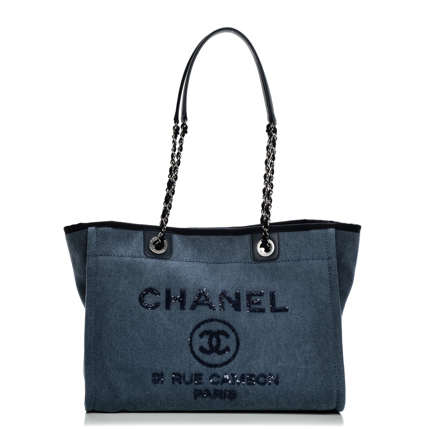 Chanel Canvas Sequin Small Deauville Tote Blue 1 of 7