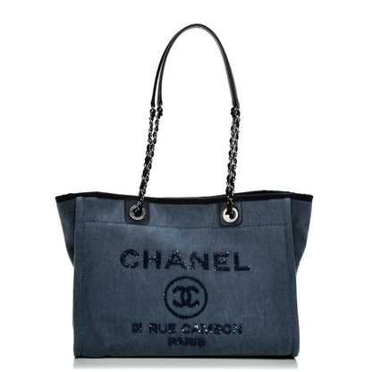 Chanel Canvas Sequin Small Deauville Tote Blue 1 of 7