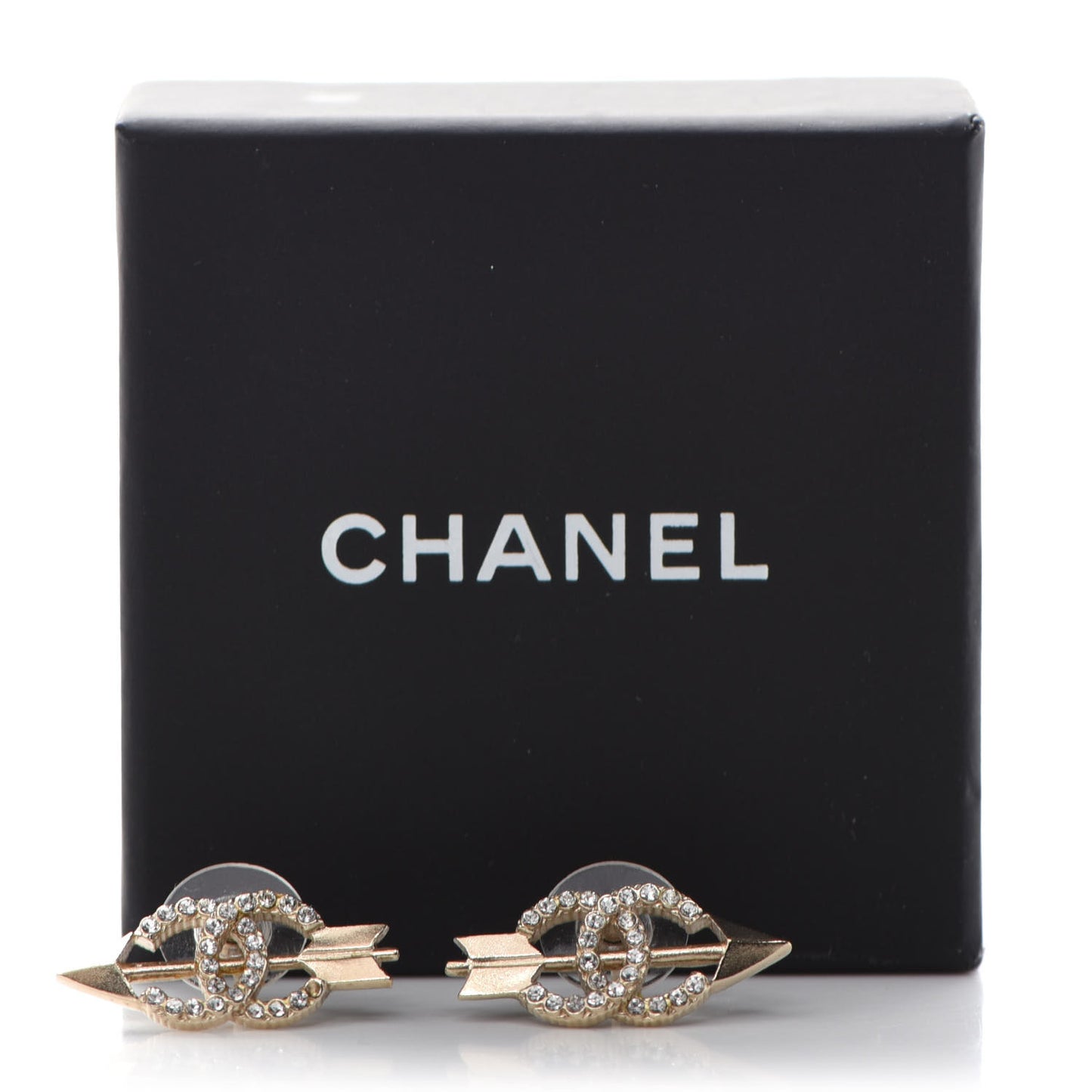 Metal Crystal CC Arrow Earrings Gold