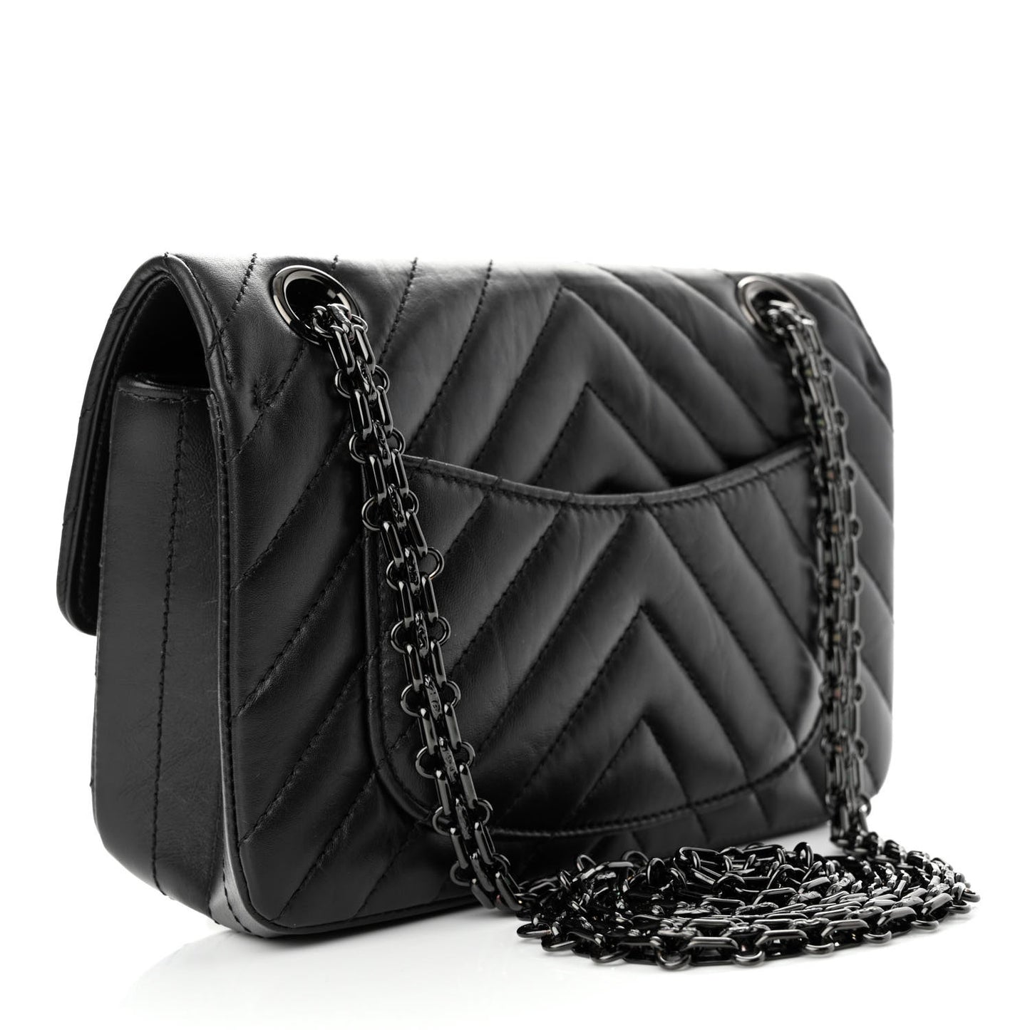 Aged Calfskin Chevron Quilted 2.55 Reissue Mini Flap So Black