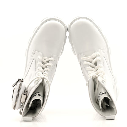 Prada Spazzolato Rois Re-Nylon Metal Triangle Logo Monolith Pouch Pocket 55mm Boots 40 White 2 of 13
