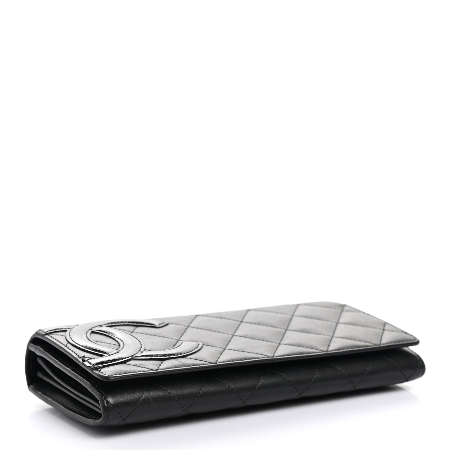 Calfskin Quilted Cambon Gusset Flap Wallet Black