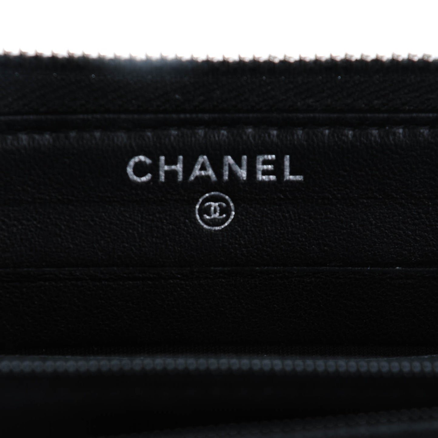 Lambskin Camellia Embossed Zip Around Wallet Black