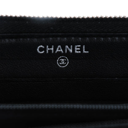 Chanel Lambskin Camellia Embossed Zip Around Wallet Black 6 of 8