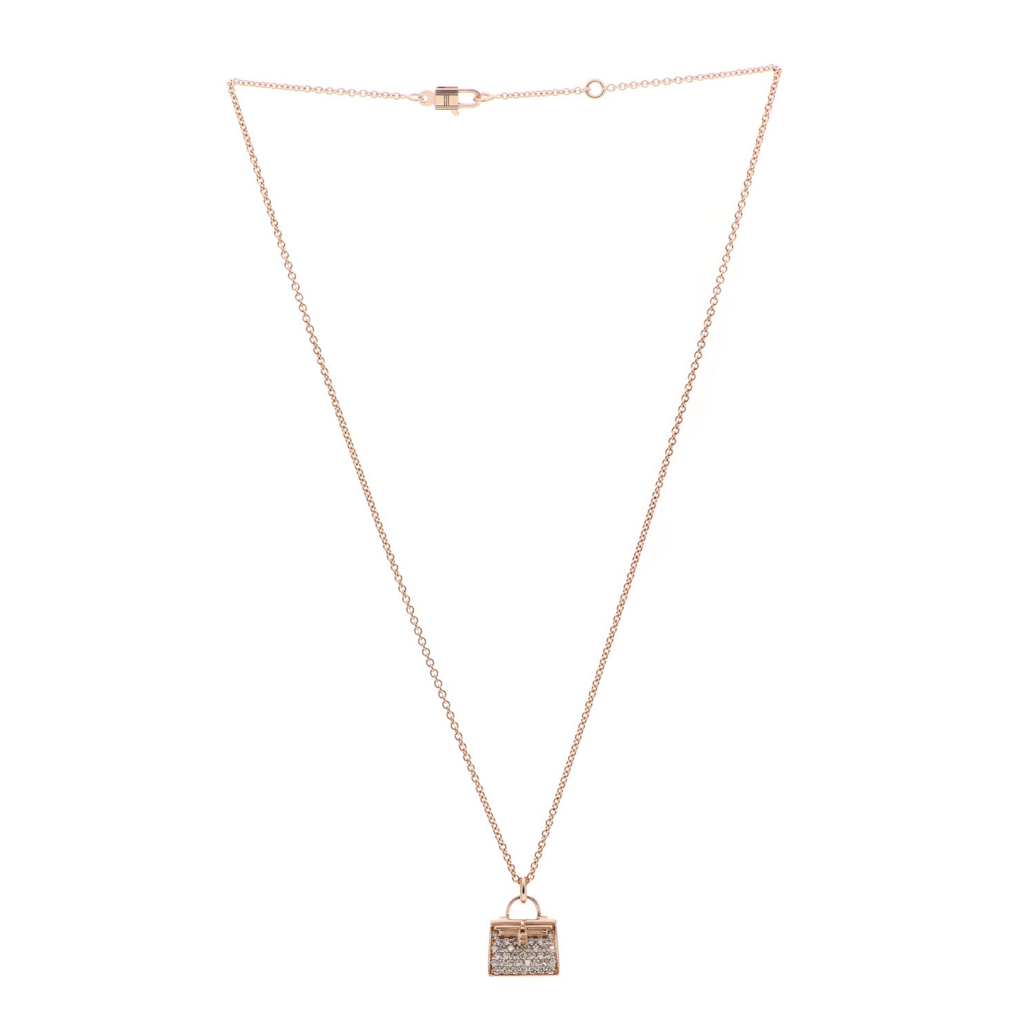 Hermes 18K Rose Gold Diamond Kelly Amulettes Pendant Necklace 3 of 5