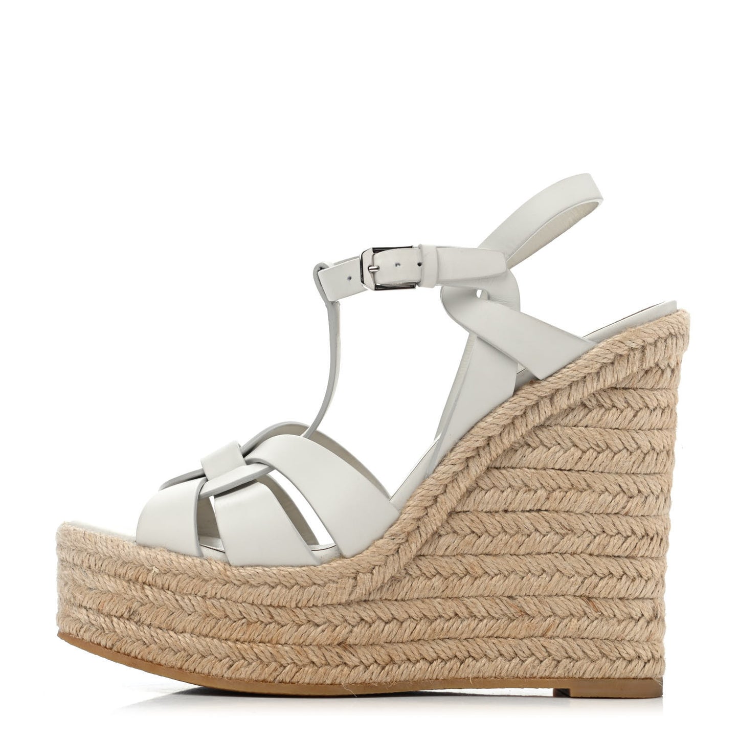 Calfskin Tribute 95 Platform Espadrille Wedge Sandals 37 Porcellana