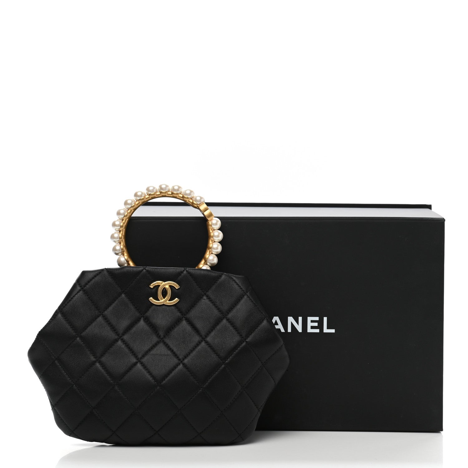 Chanel Lambskin Quilted Pearl Crown Clutch Bag Black 11 of 11