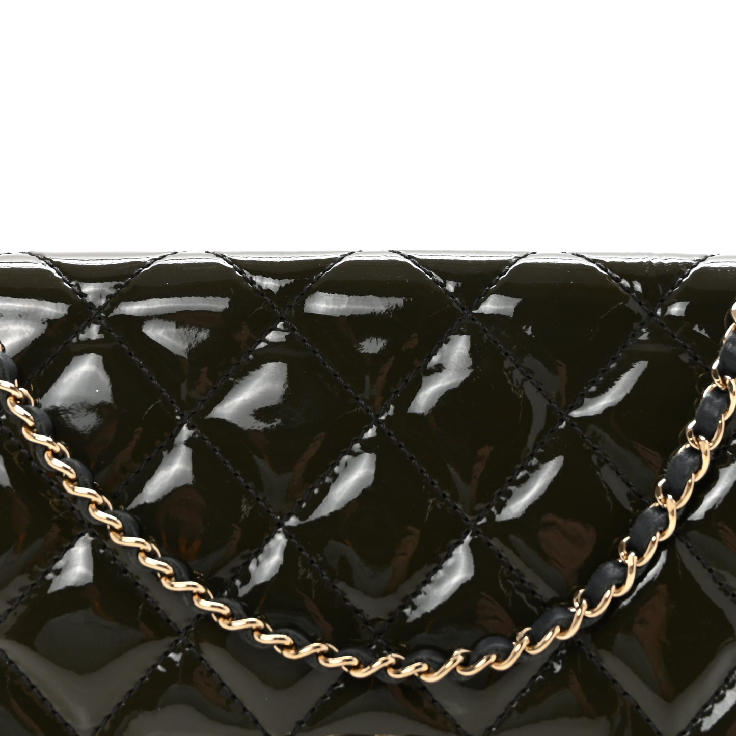 Patent Quilted Golden Class Wallet on Chain WOC Dark Grey