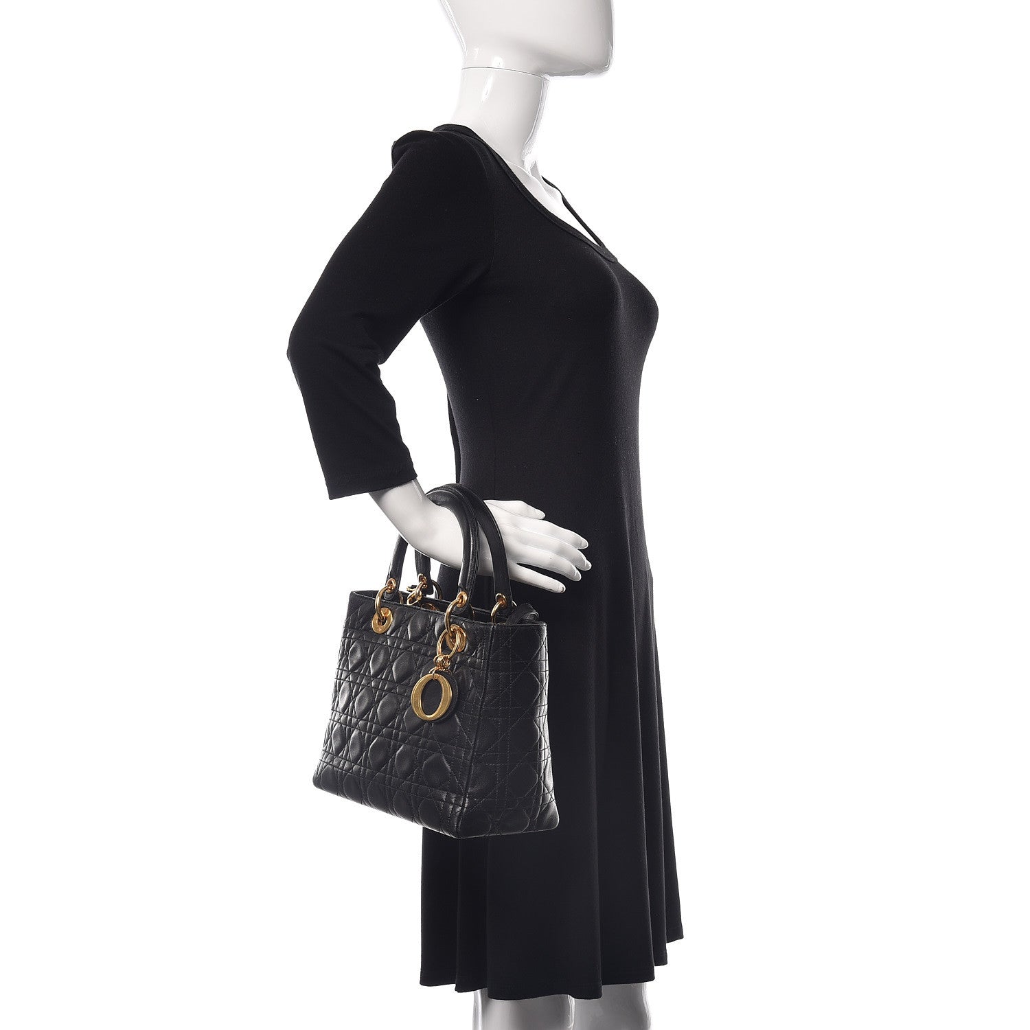 Christian Dior Lambskin Cannage Medium Lady Dior Black 2 of 14