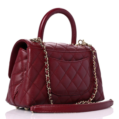 Chanel Caviar Lizard Embossed Quilted Mini Coco Handle Flap Burgundy 3 of 9