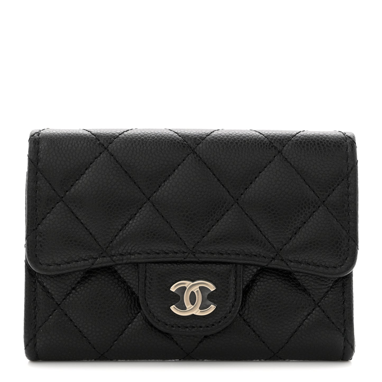 Caviar Quilted Flap Card Holder Wallet Black