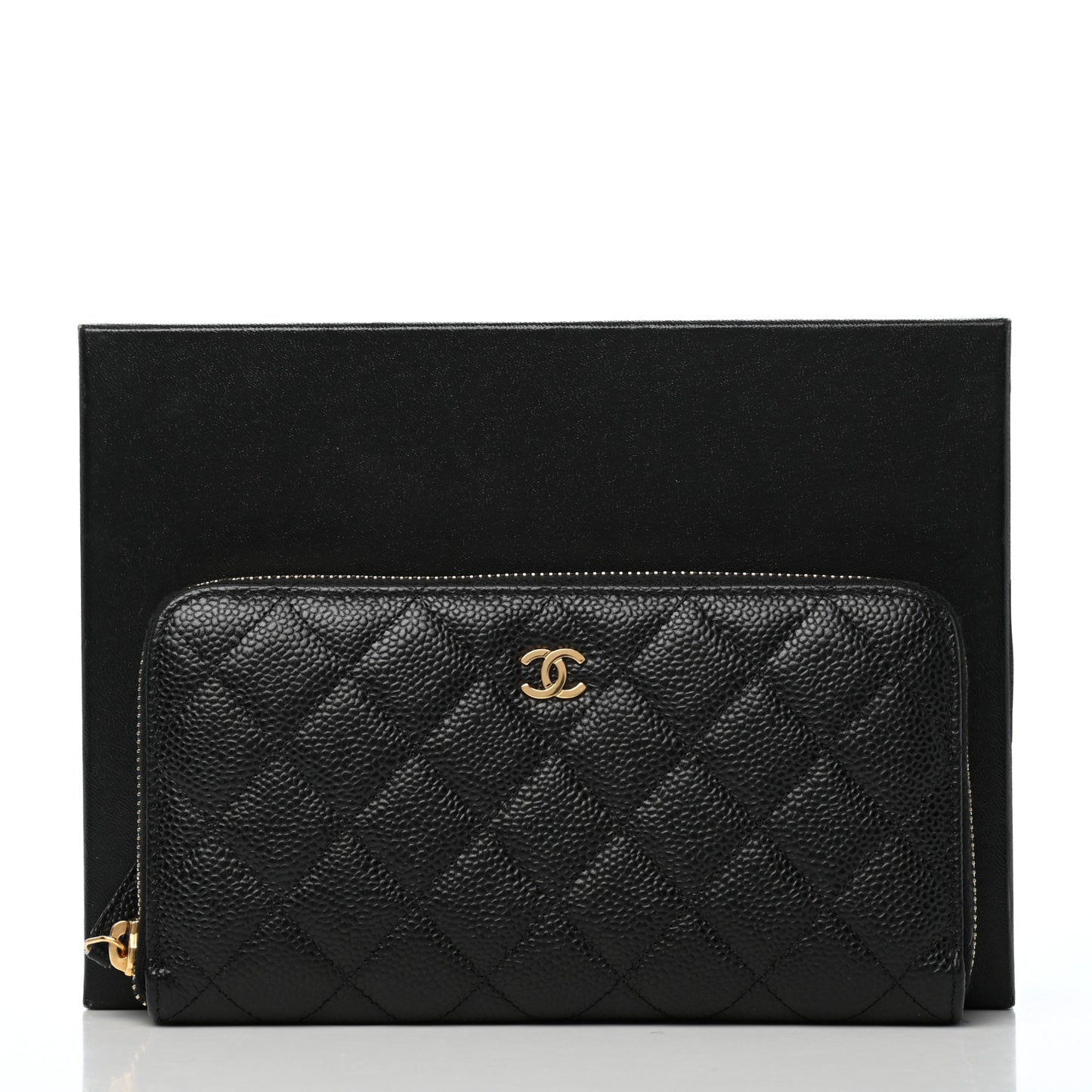 Caviar Quilted Large Gusset Zip Around Wallet Black