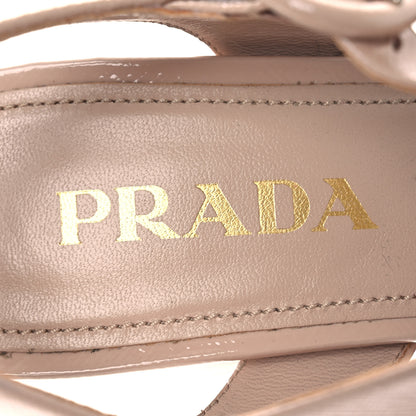 Prada Vernice Saffiano Embossed Crisscross Platform 20/65mm Sandals 37.5 Beige 9 of 14