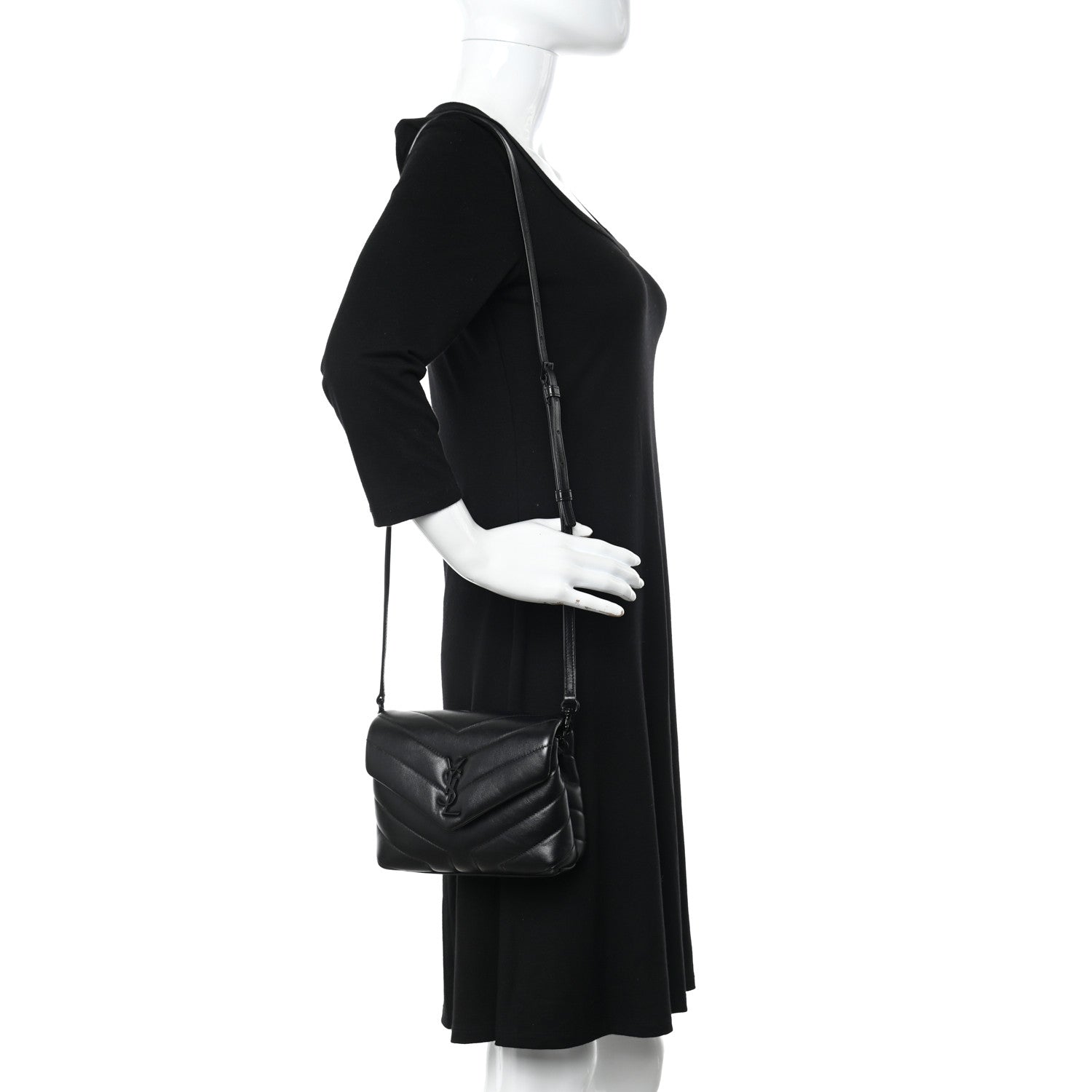Saint Laurent Calfskin Y Quilted Monogram Monochrome Toy Loulou Crossbody Bag Black 2 of 10