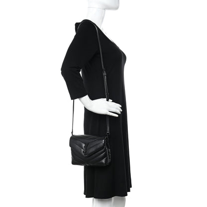Saint Laurent Calfskin Y Quilted Monogram Monochrome Toy Loulou Crossbody Bag Black 2 of 10