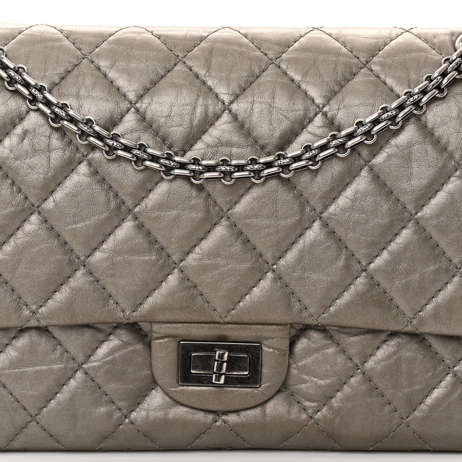 Chanel Metallic Aged Calfskin Quilted 2.55 Reissue 226 Flap Pewter 8 of 11