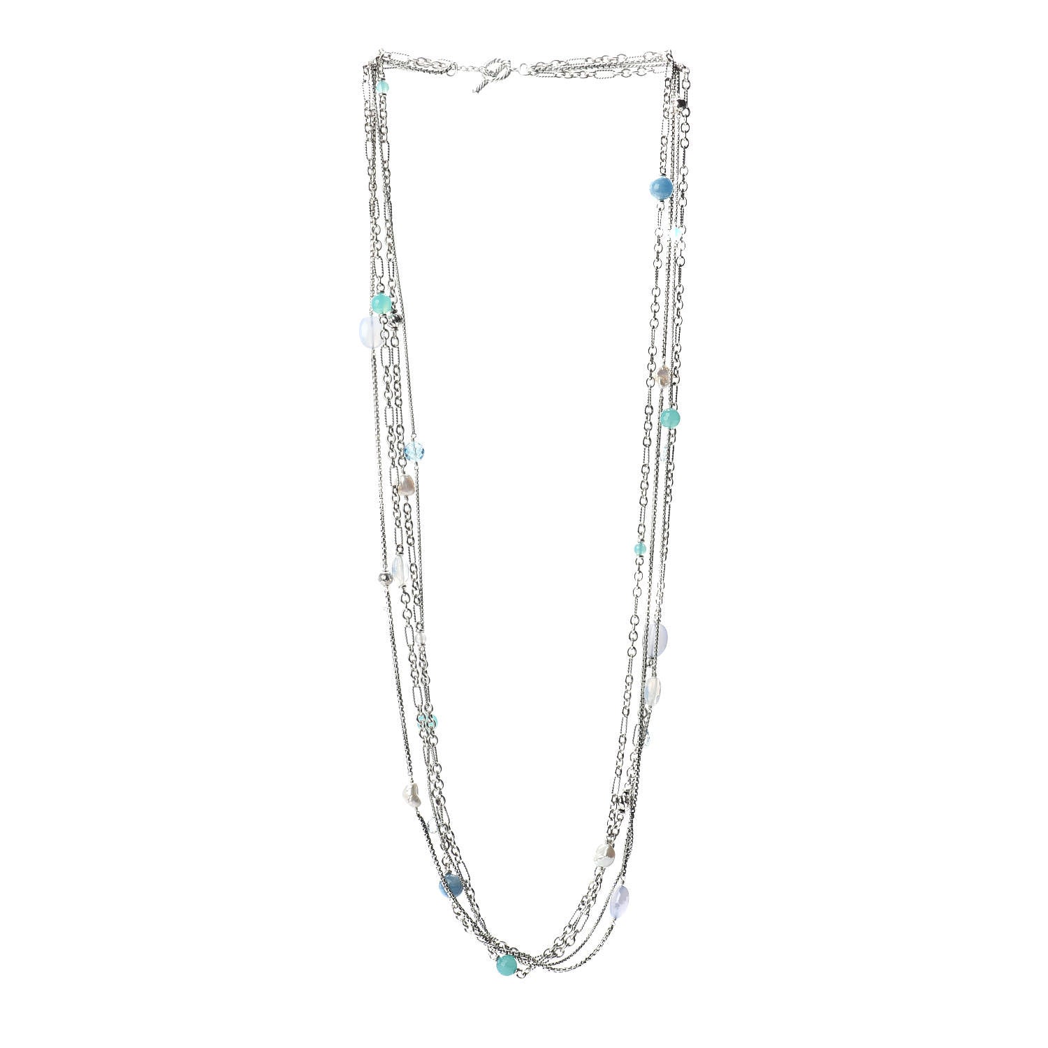 David Yurman Sterling Silver Quartz Blue Topaz Pearl Chalcedony Aquamarine Multi Strand Necklace 3 of 4