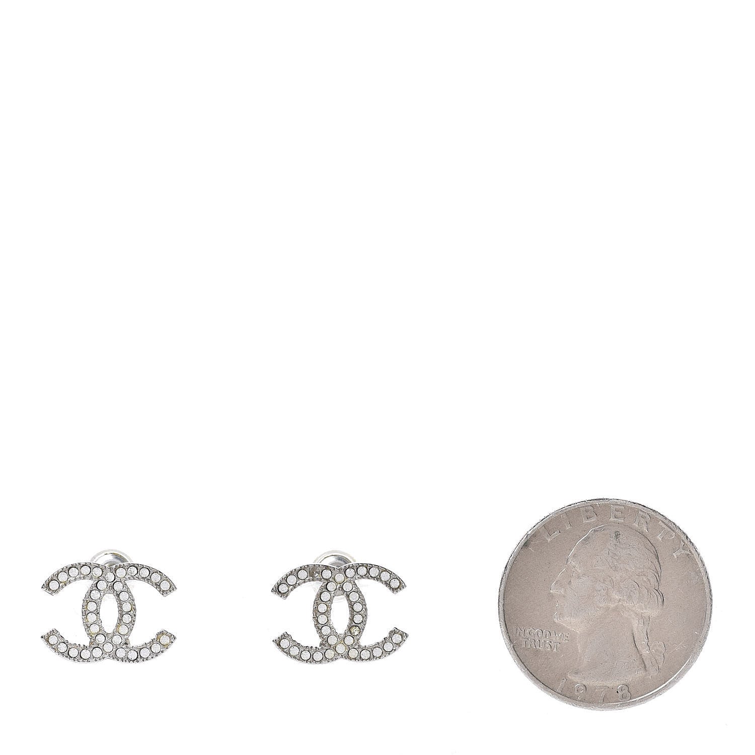 Chanel Crystal CC Earrings Silver 2 of 6