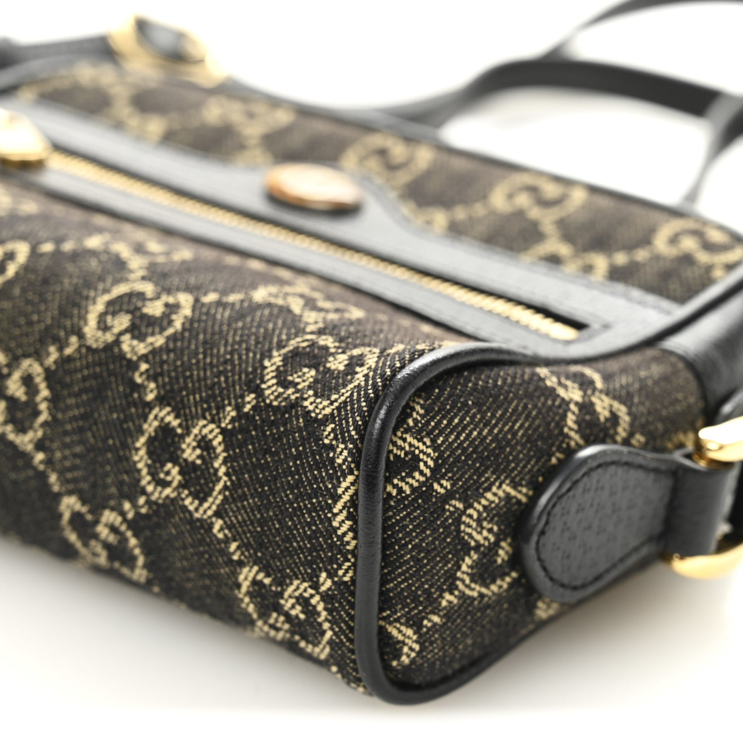 Jacquard Black Denim GG Monogram Textured Dollar Calfskin Mini Ophidia Shoulder Bag Black Ivory