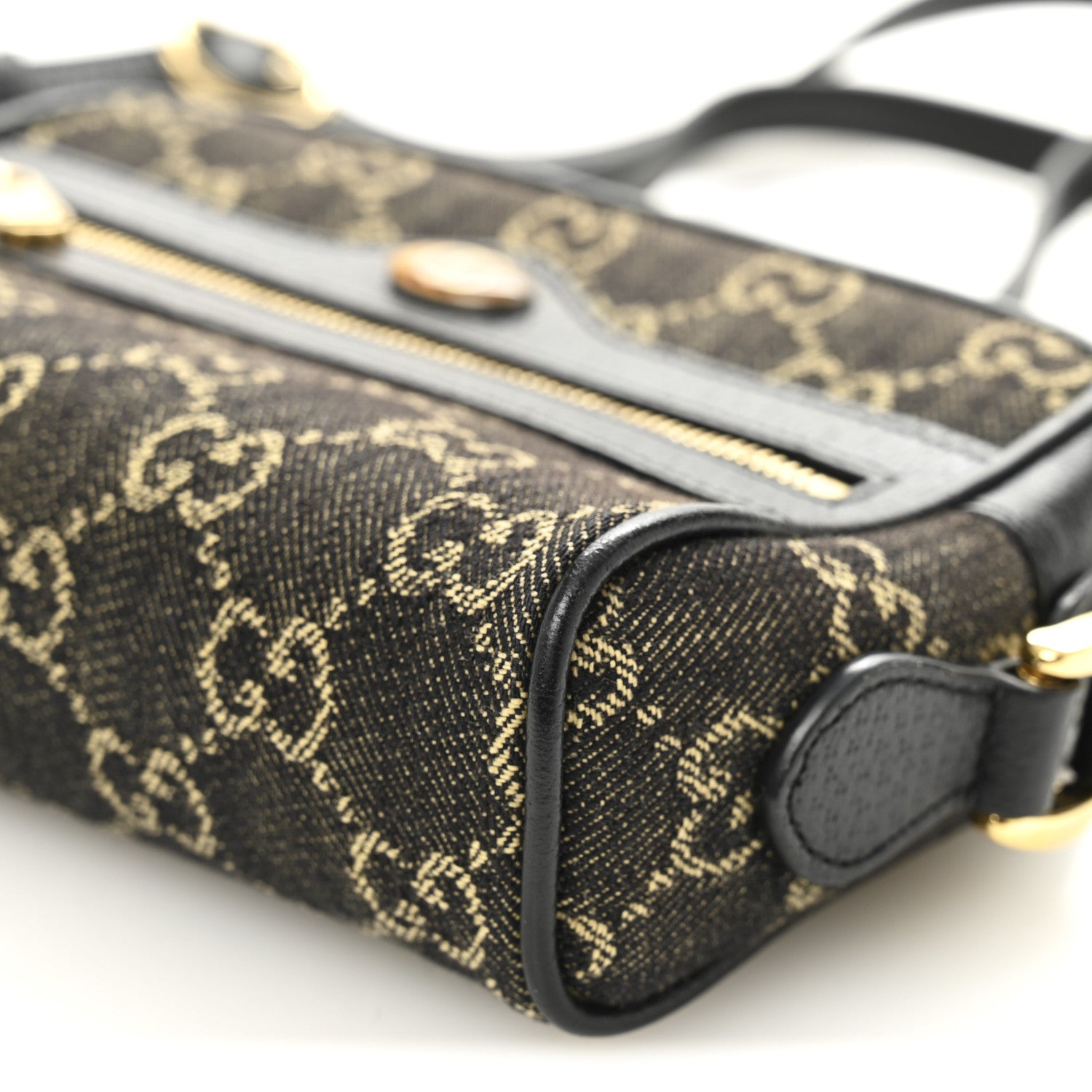 Gucci Jacquard Black Denim GG Monogram Textured Dollar Calfskin Mini Ophidia Shoulder Bag Black Ivory 10 of 10