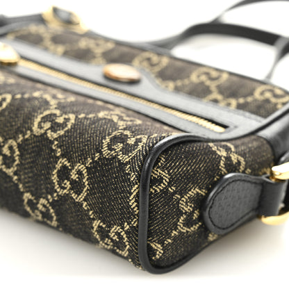 Gucci Jacquard Black Denim GG Monogram Textured Dollar Calfskin Mini Ophidia Shoulder Bag Black Ivory 10 of 10