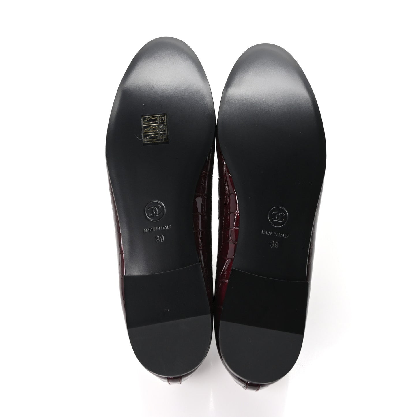 Patent Calfskin Crocodile Embossed Ballerina Flats 39 Dark Burgundy Black