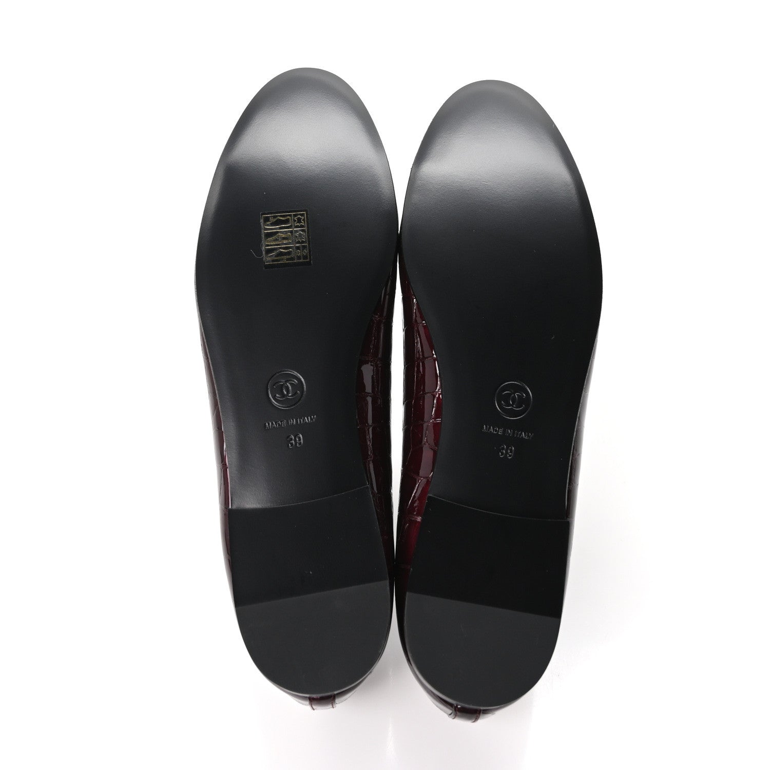 Chanel Patent Calfskin Crocodile Embossed Ballerina Flats 39 Dark Burgundy Black 6 of 10