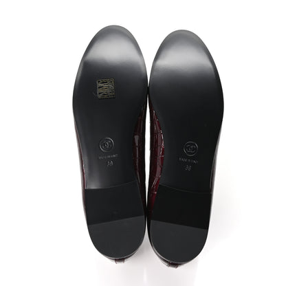 Chanel Patent Calfskin Crocodile Embossed Ballerina Flats 39 Dark Burgundy Black 6 of 10