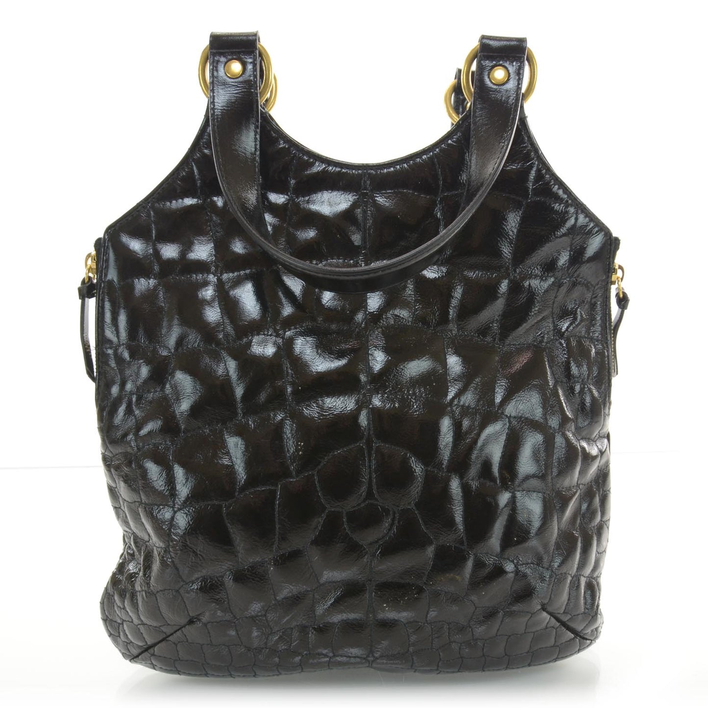 Patent Crocodile Embossed Tribute Tote Black