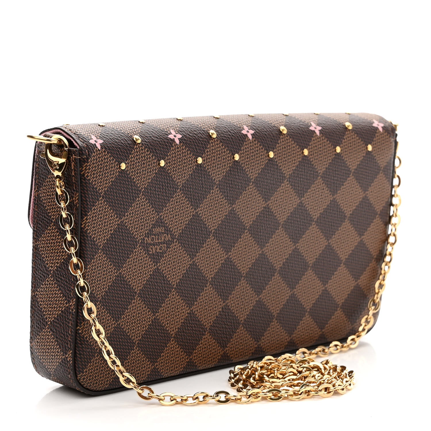 Louis Vuitton Damier Ebene Studded Pochette Felicie Chain Wallet 4 of 10