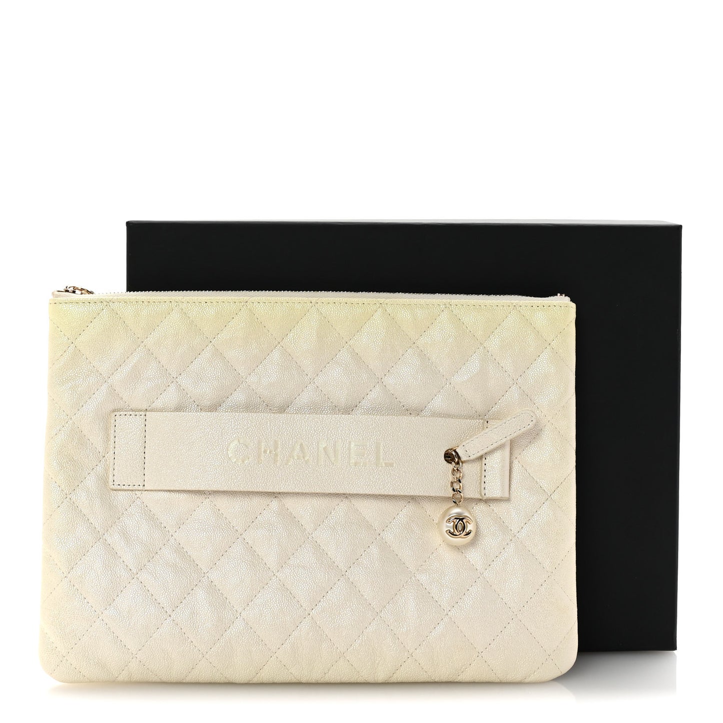 Iridescent Caviar Medium Night by the C Pouch Clutch White