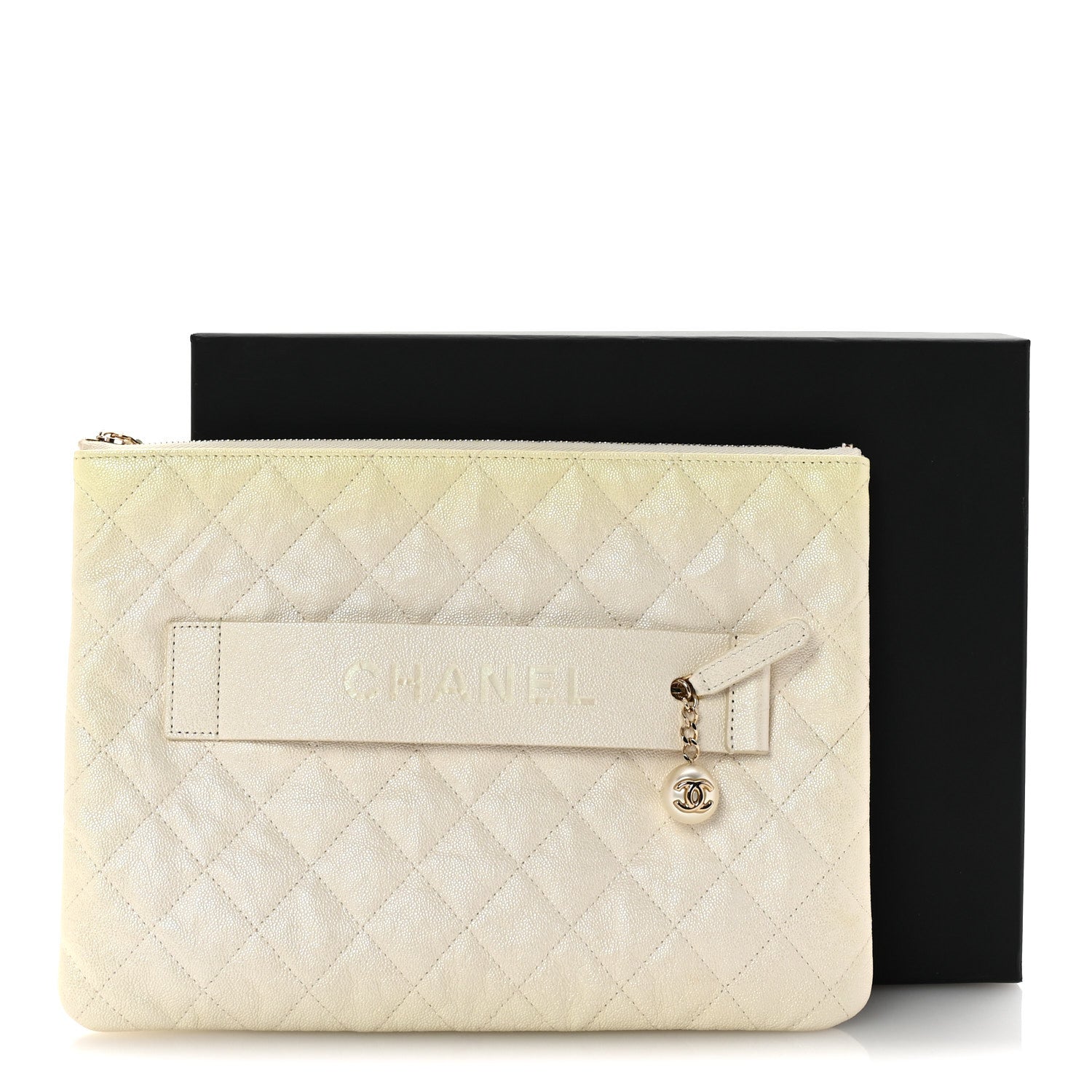 Chanel Iridescent Caviar Medium Night by the C Pouch Clutch White 8 of 8