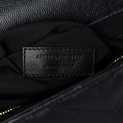 Saint Laurent Grain De Poudre Matelasse Chevron Large Monogram Satchel Black 7 of 13