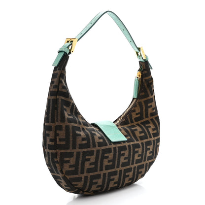 Fendi Zucca Crystal Flower Half Moon Baguette Tobacco Turquoise 3 of 12