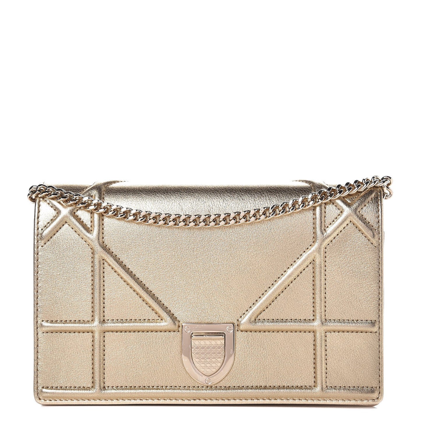 Metallic Calfskin Diorama Wallet on Chain Pouch Light Gold