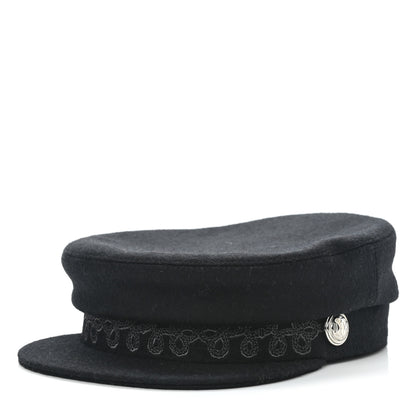 Hermes Wool Flannel Embroidered Womens Cabourg En Finesse Cap 57 Black 1 of 8