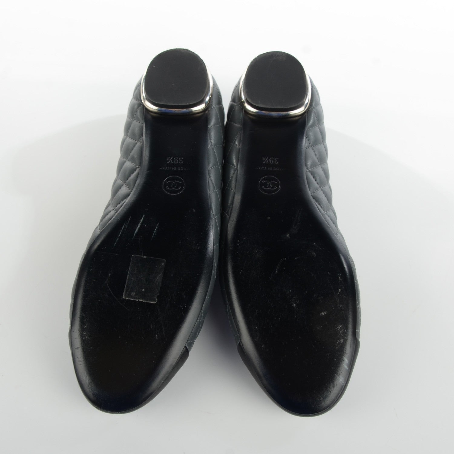 Chanel Lambskin Quilted Cap Toe CC Ballerina Flats 39.5 Charcoal Black 8 of 11